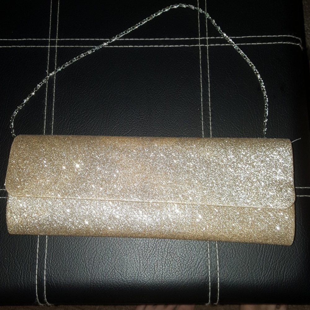 Gold Glitter Clutch with hide away chain strap